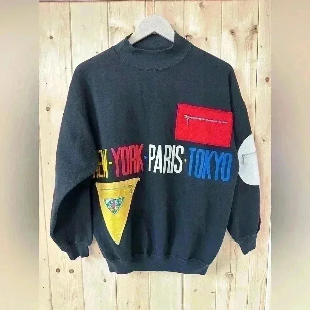 Vintage Black Sweatshirt with Multicolor Accents